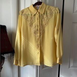Together Classics Yellow Embroidered Button-Down Blouse - Women's Collared Top